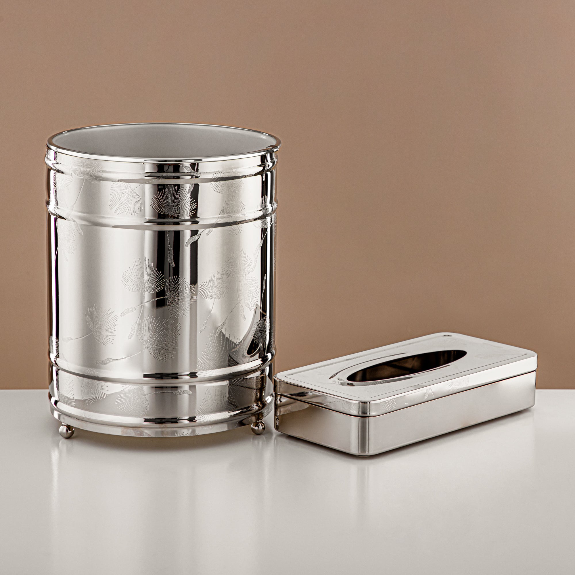 Almarjan Dustbin & Tissue Set 2 Pieces Silver (HT2408028)