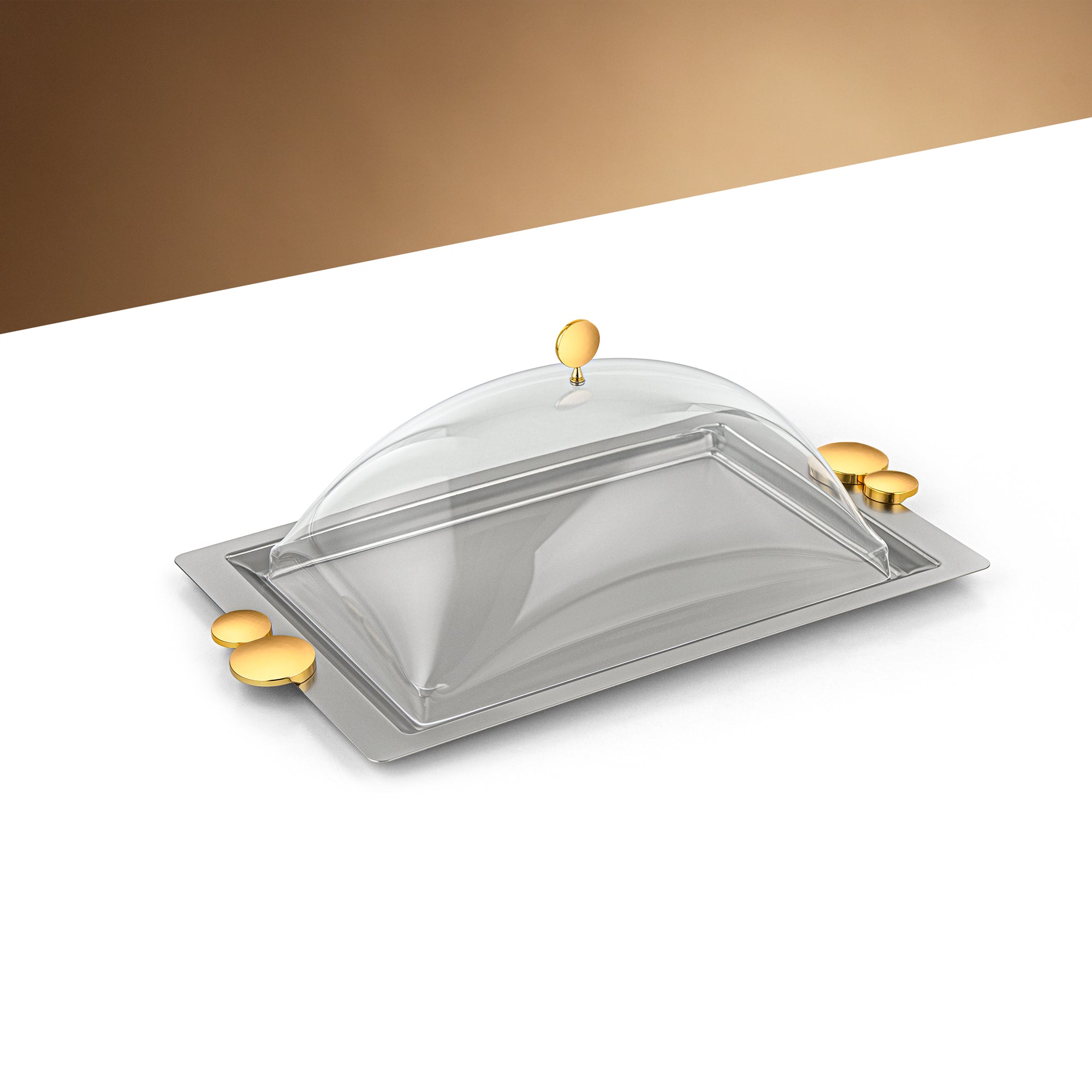 Almarjan 43 CM Serving Tray With Acrylic Cover Matte Nickel & Gold - HT2506027