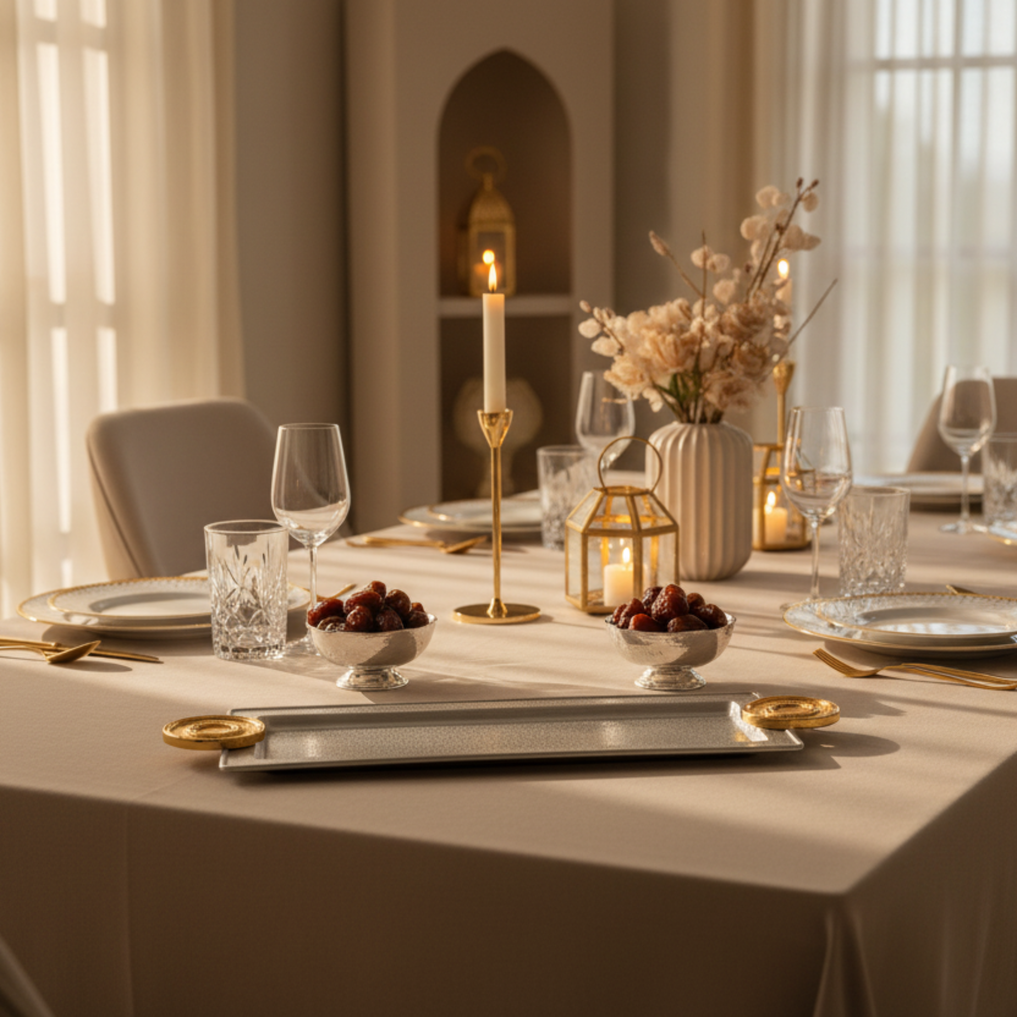 Almarjan Serving Tray 56 cm Silver & Gold Crackle