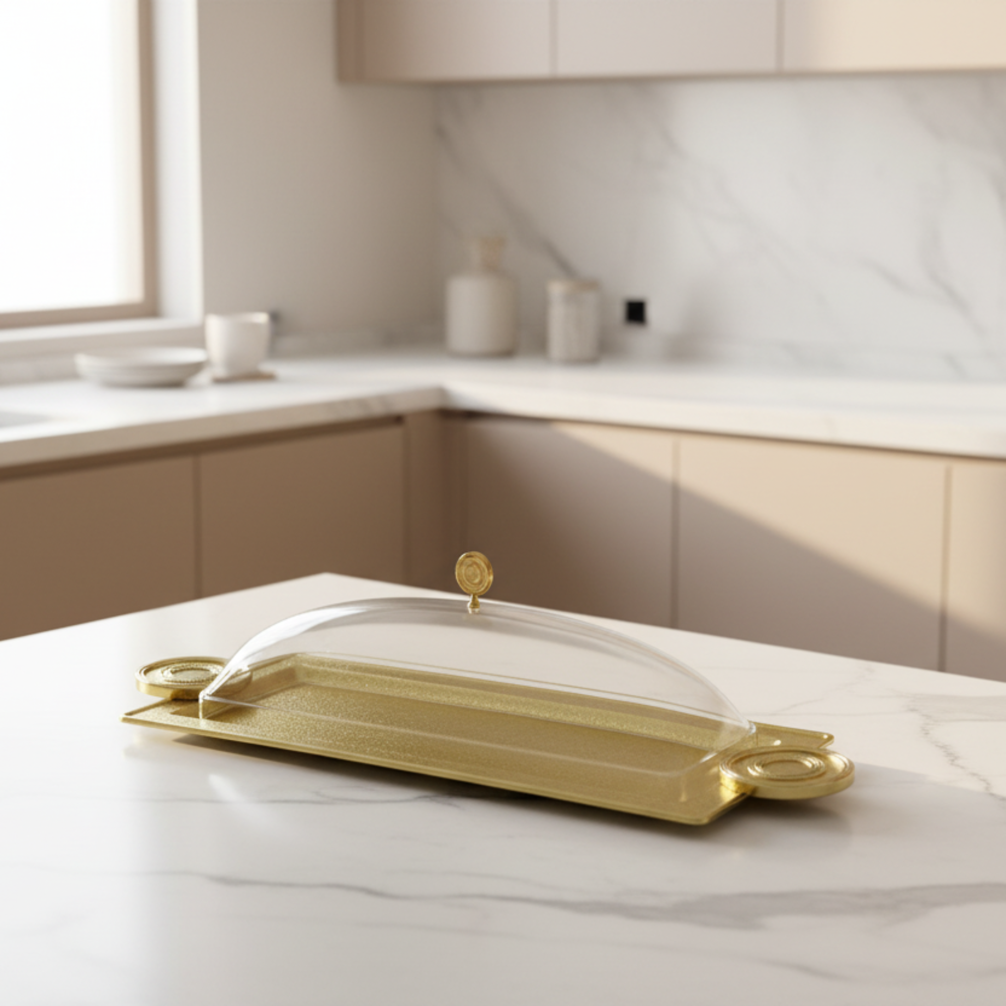 Almarjan Serving Tray with Cover 56 cm Brass Crackle