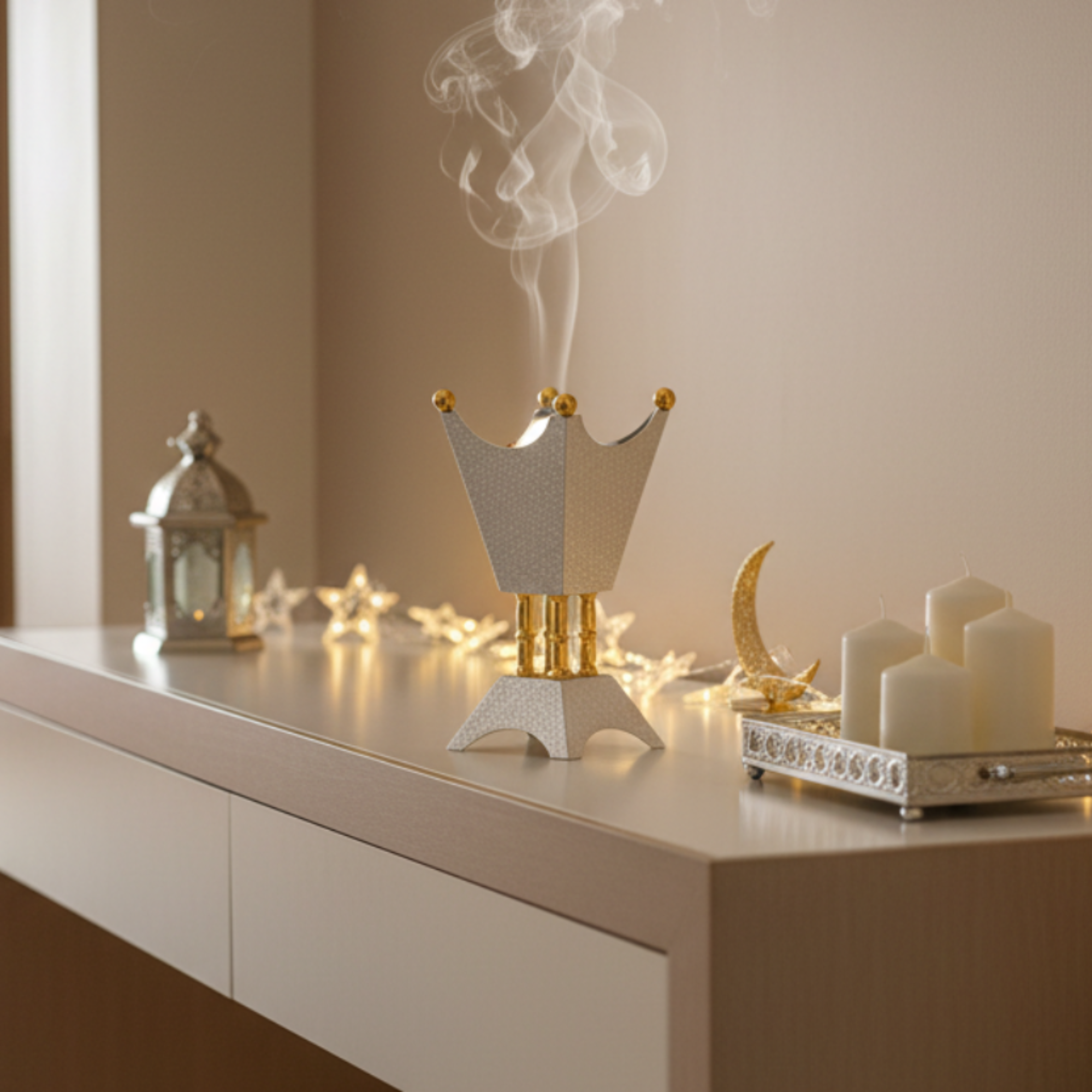 Almarjan Incense Burner Silver & Gold 22cm