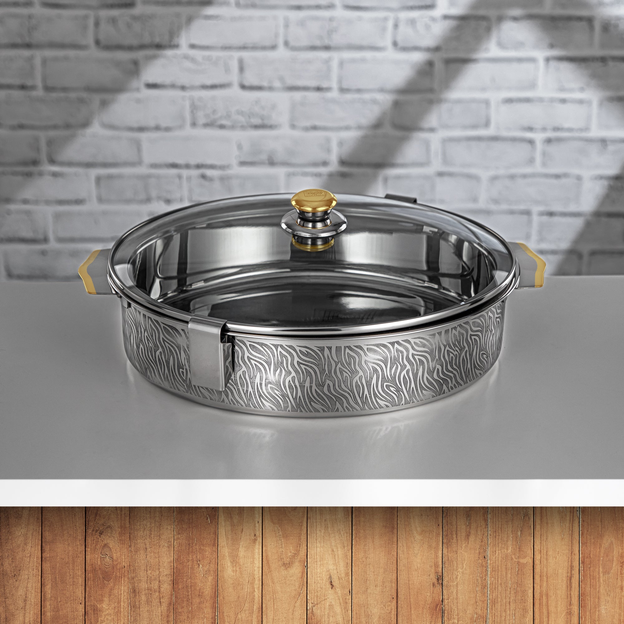 Almarjan Mandi Hot Pot Set Stainless Steel with Glass Cover & Locks 30/35/40 CM 3 Pieces (H24PG1) – Mandi Collection