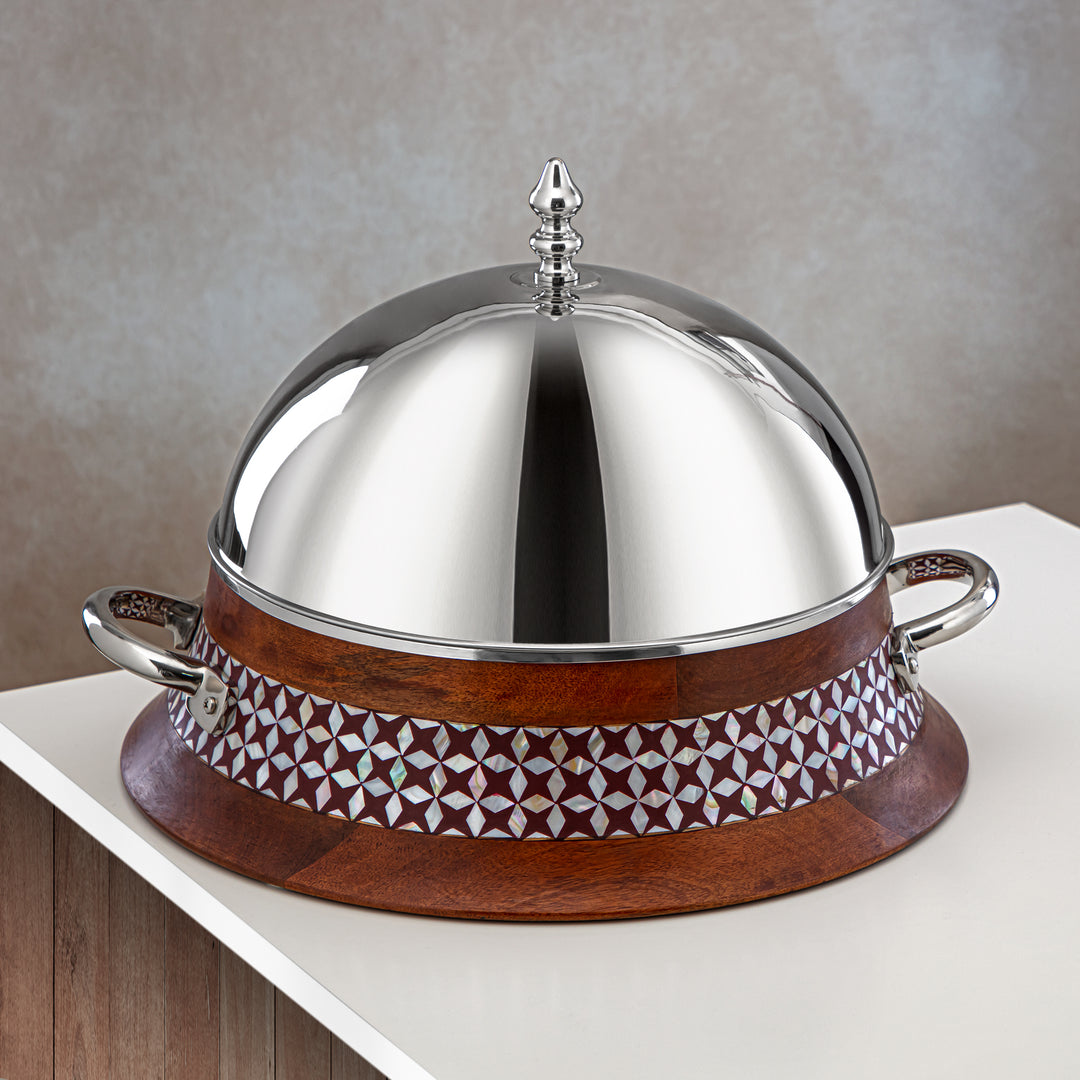 Almarjan 32 CM Brass Hot Pot Wood & Silver - MD-0428 A