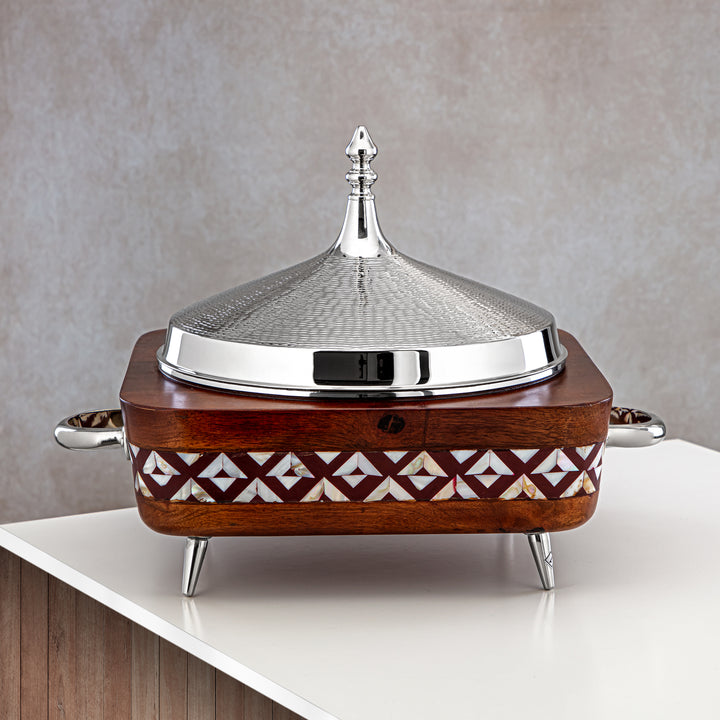 Almarjan 32 CM Brass Hot Pot Wood & Silver - MD-0433 A