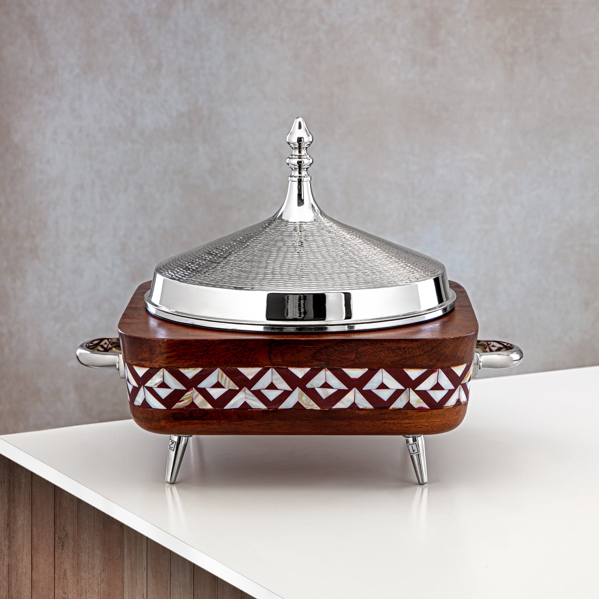 Almarjan 28 CM Brass Hot Pot Wood & Silver - MD-0433 B