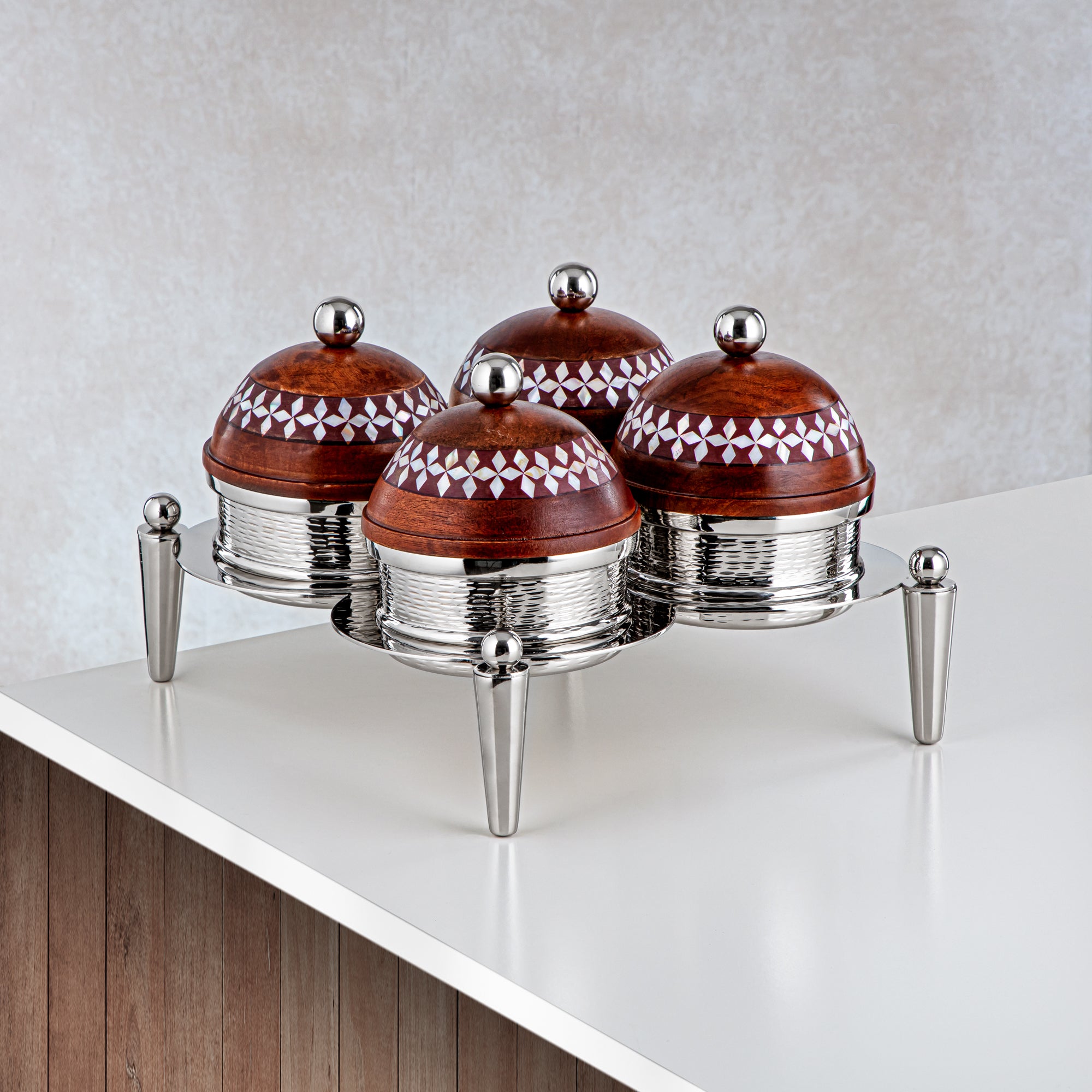 Almarjan 4 Part Candy Set Wood & Silver - MD-2106 B