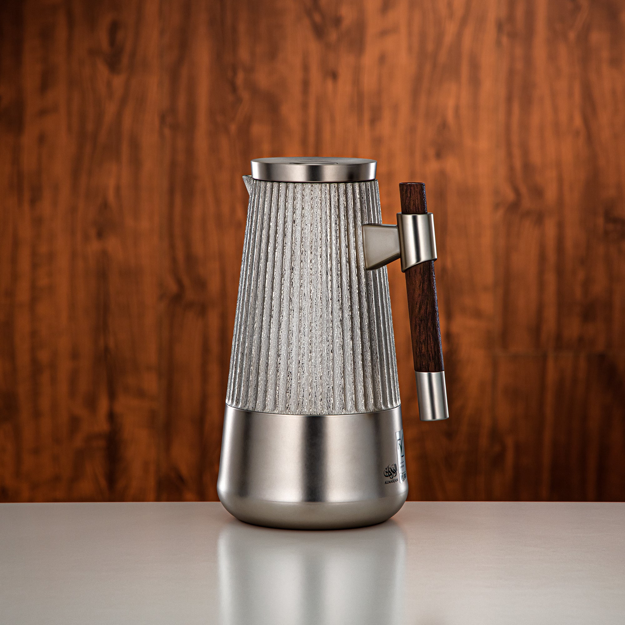 Almarjan Vacuum Flask Set 1L + 1L Matt Nickel & Matt Dark Wood