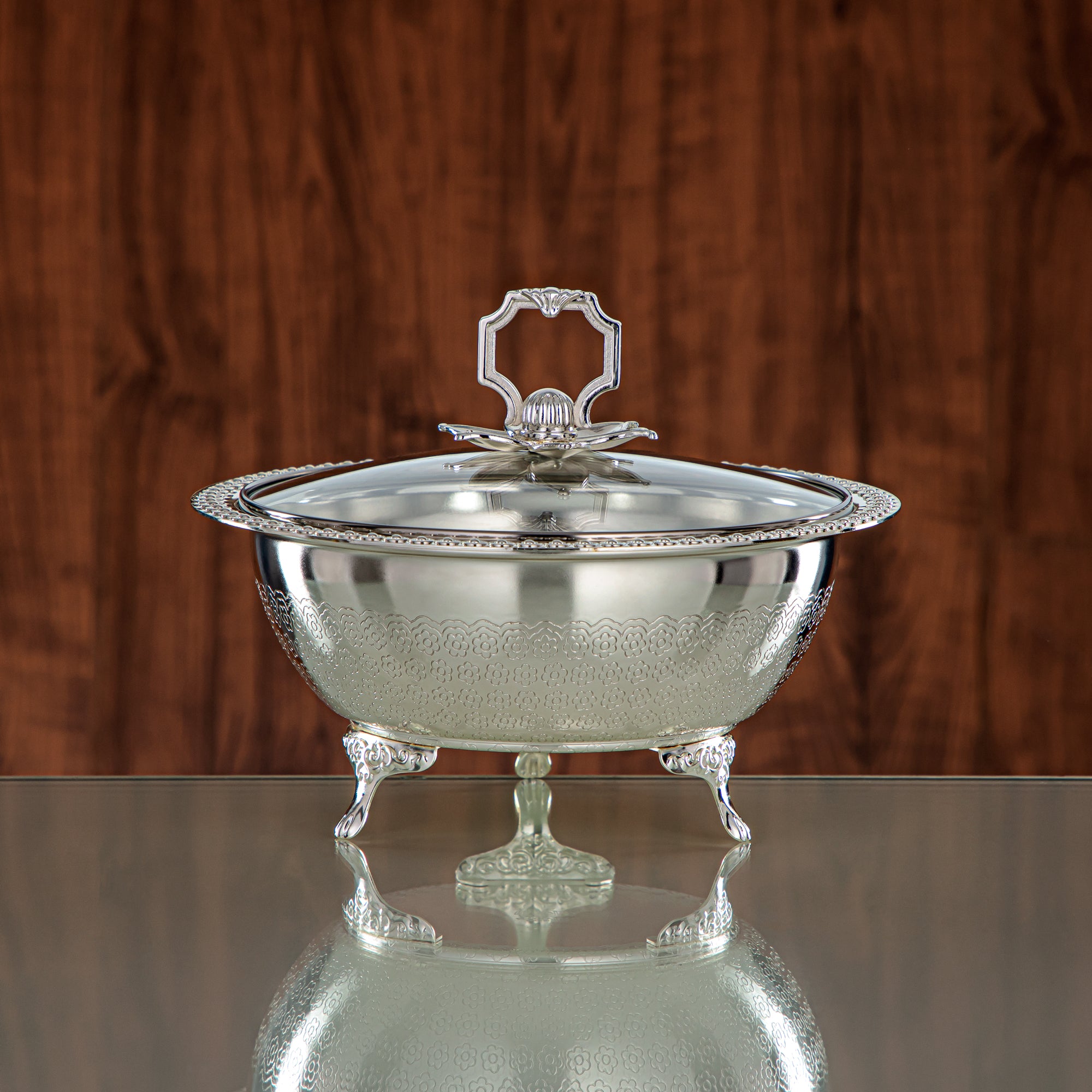 Almarjan Date Bowl 21CM (RBG4432M-S) - Silver Glass Cover | Ramadan & Eid