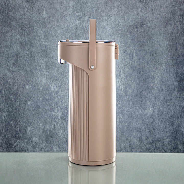 Almarjan 2.2 Liter Pump Vacuum Flask Light Brown & Silver - SM-2417A-220 LBR/C