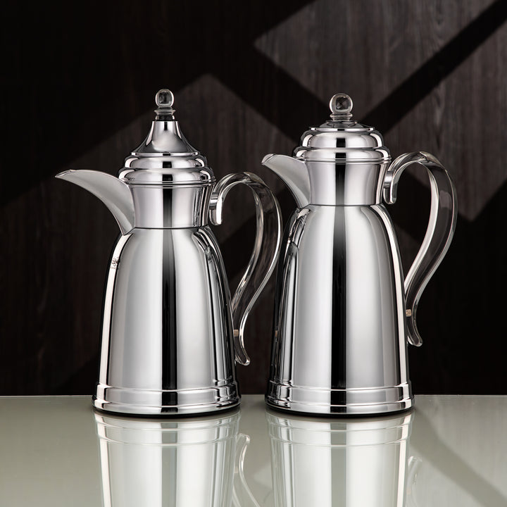 Almarjan Vacuum Flask Set for Tea & Coffee – Traditional Arabic Design, 0.7L & 1L, Silver Finish, Item #SM-2A29-070/100 C