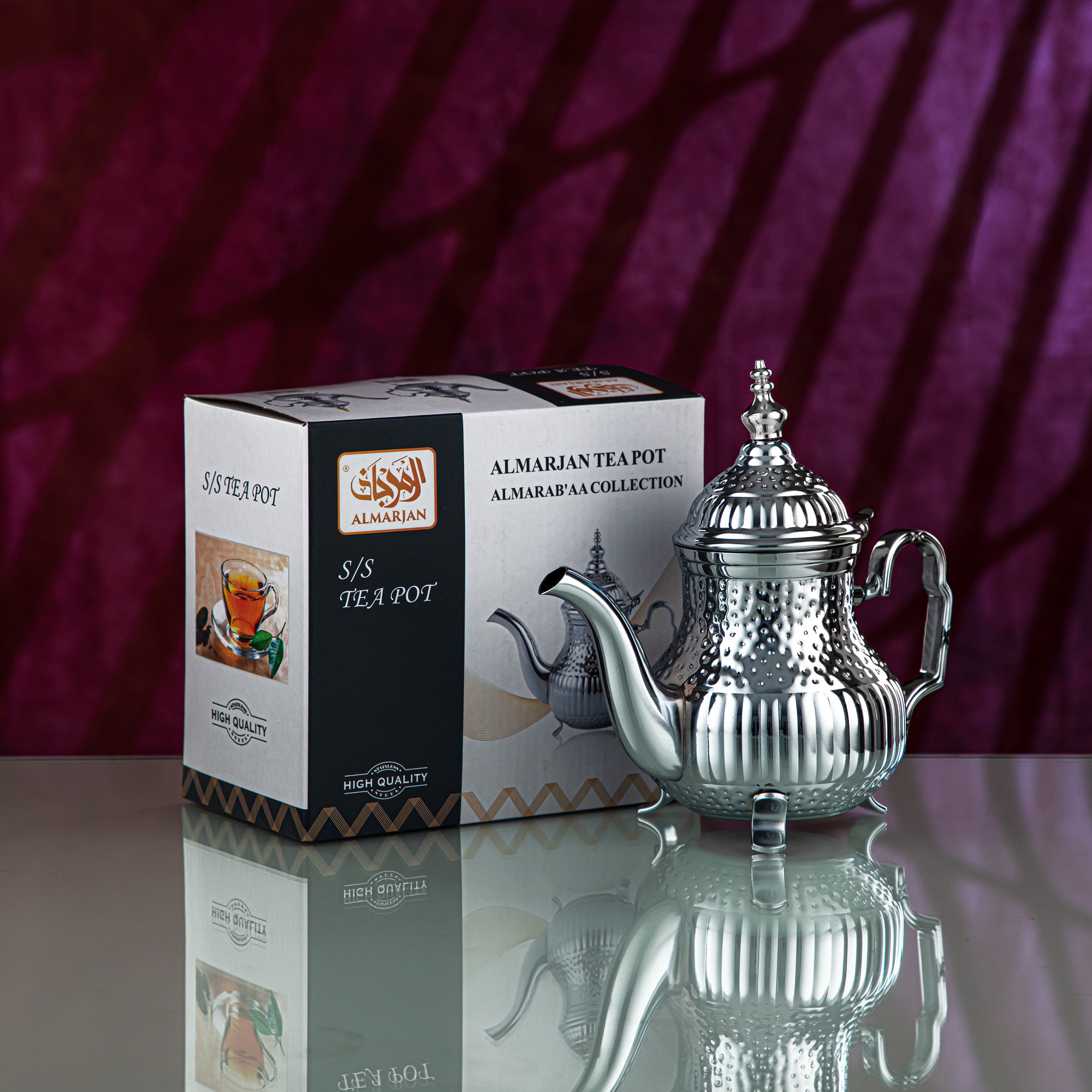 Almarjan 0.8 Liter Marabaa Collection Stainless Steel Teapot Silver - STS0010810