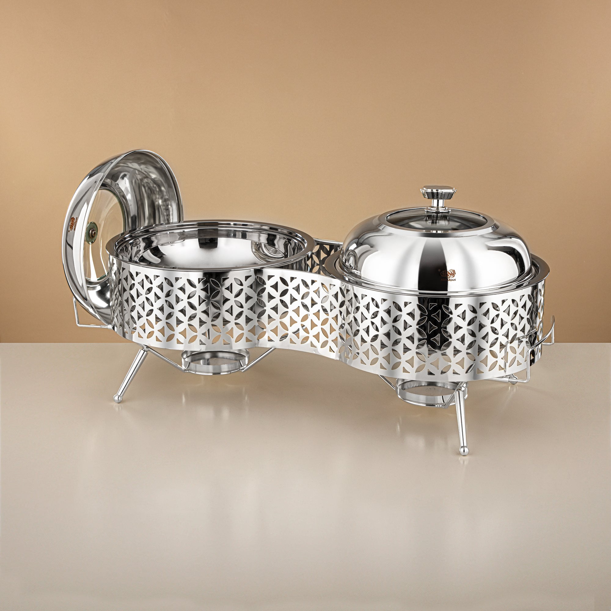 Almarjan Chafing Dish Double, Silver, 2000ML + 2000ML (STS0013315) Ramadan & Eid Buffets