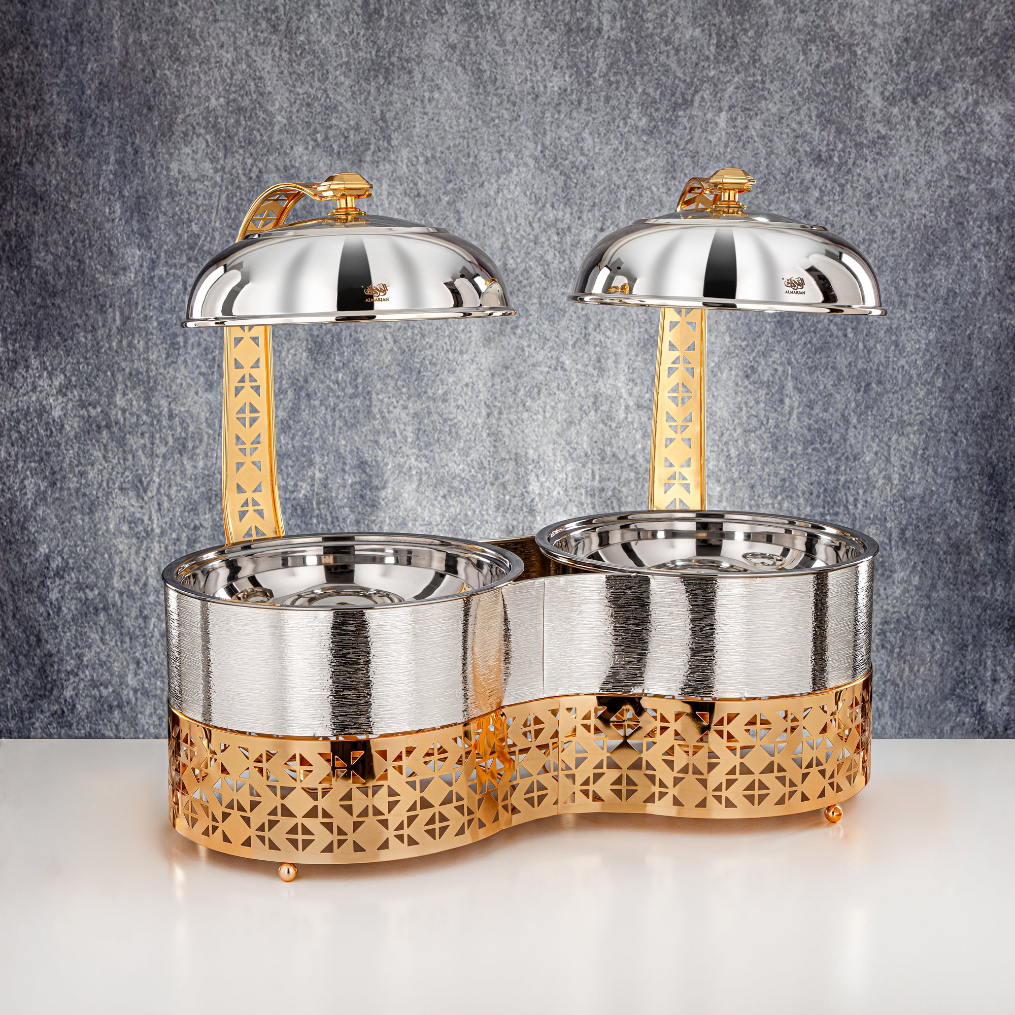 Almarjan 3000 ML + 3000 ML Double Chafing Dish Silver & Gold- STS0013349
