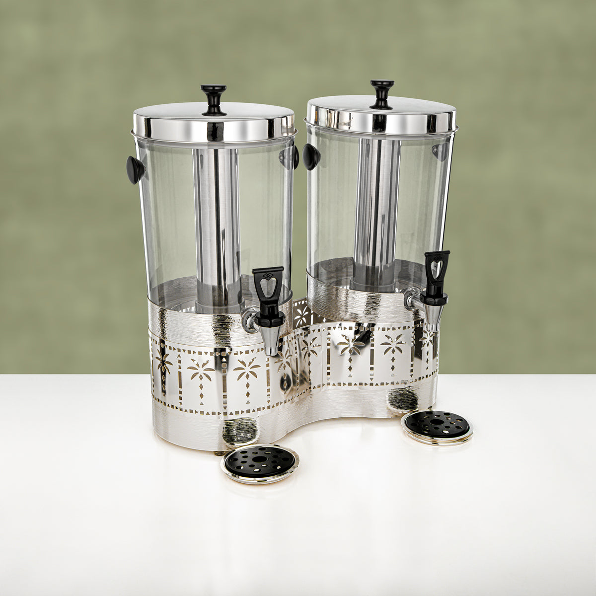 Almarjan Double Juice Dispenser 8 L & 8 L, Brushed Silver & Black