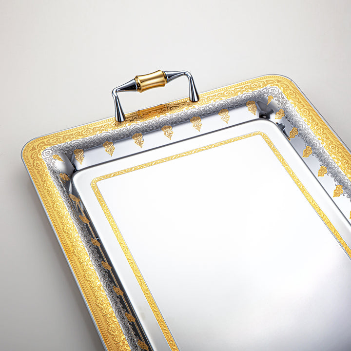 Almarjan 50 CM Teresa Collection Stainless Steel Serving Tray Silver & Gold - STS2051218