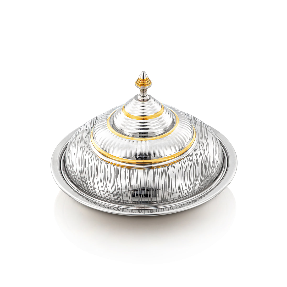 Almarjan 30 CM Tahani Collection Stainless Steel Koozy Tray Silver & Gold - H23EPG24