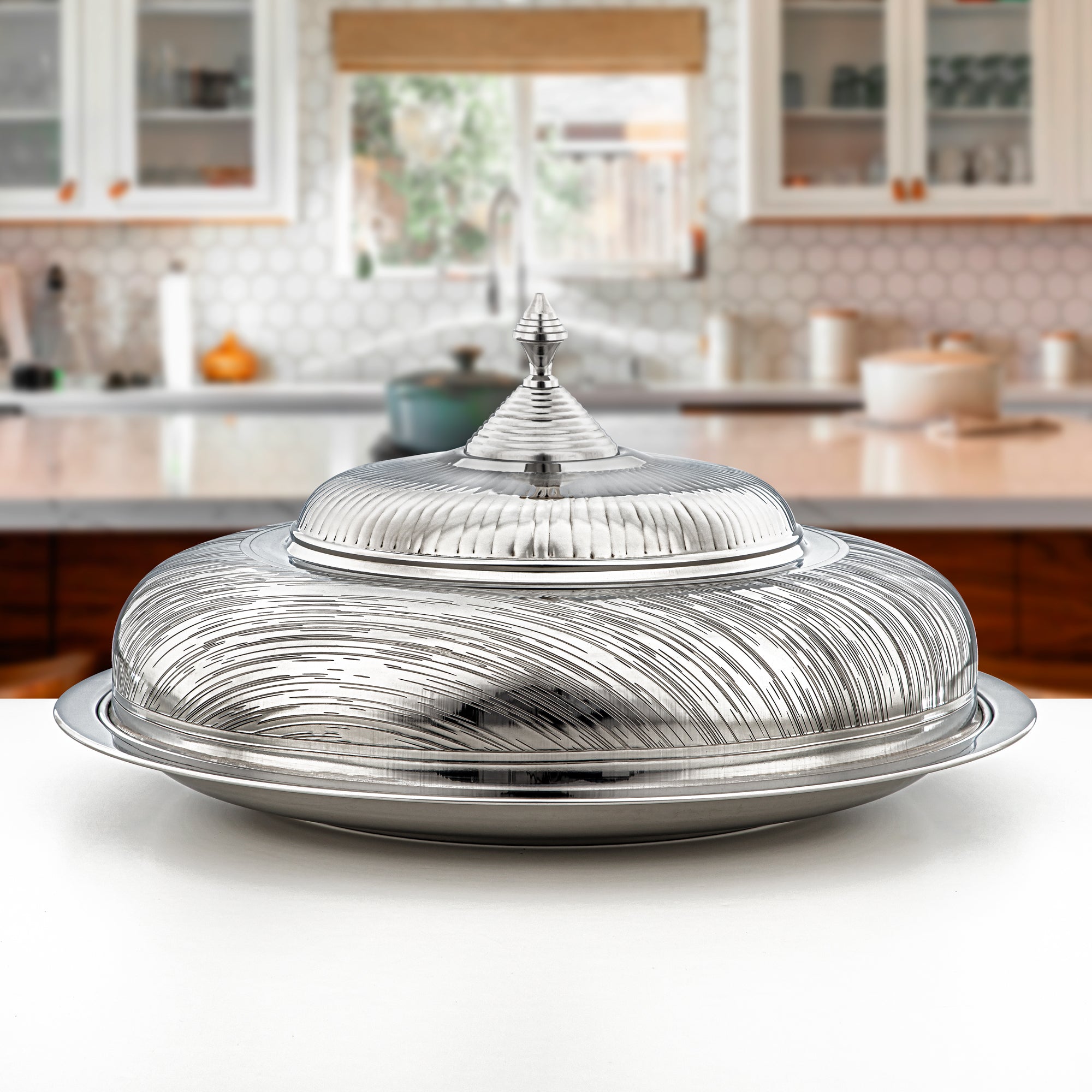 Almarjan 60 CM Tahani Collection Stainless Steel Koozy Tray Silver - H23E24