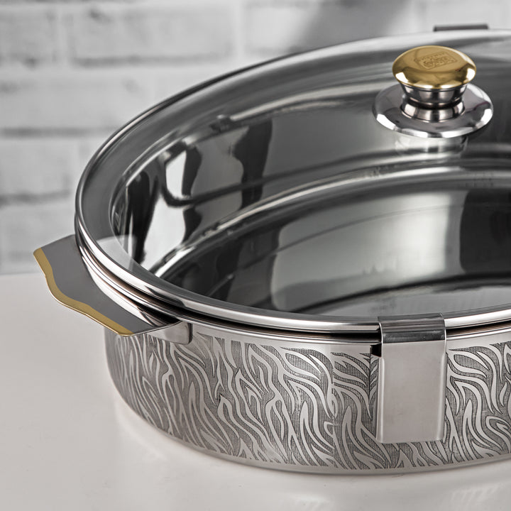 Almarjan 35 CM Mandi Collection Stainless Steel Hot Pot With Glass Cover Silver & Gold - H24PG1