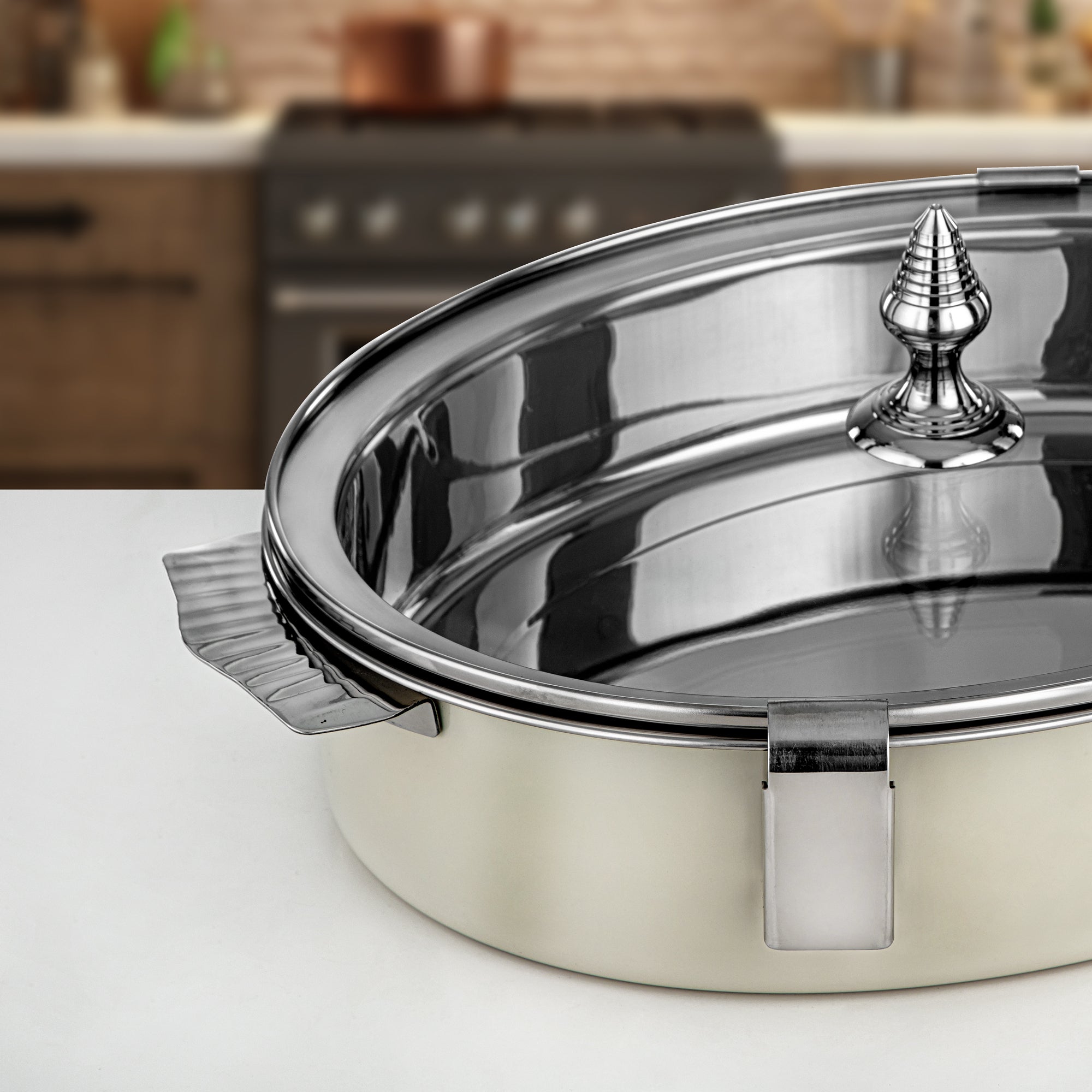 Almarjan Hot Pot Stainless Steel, 35CM (4000ML), Beige (H25SHF4) - Mandi Collection