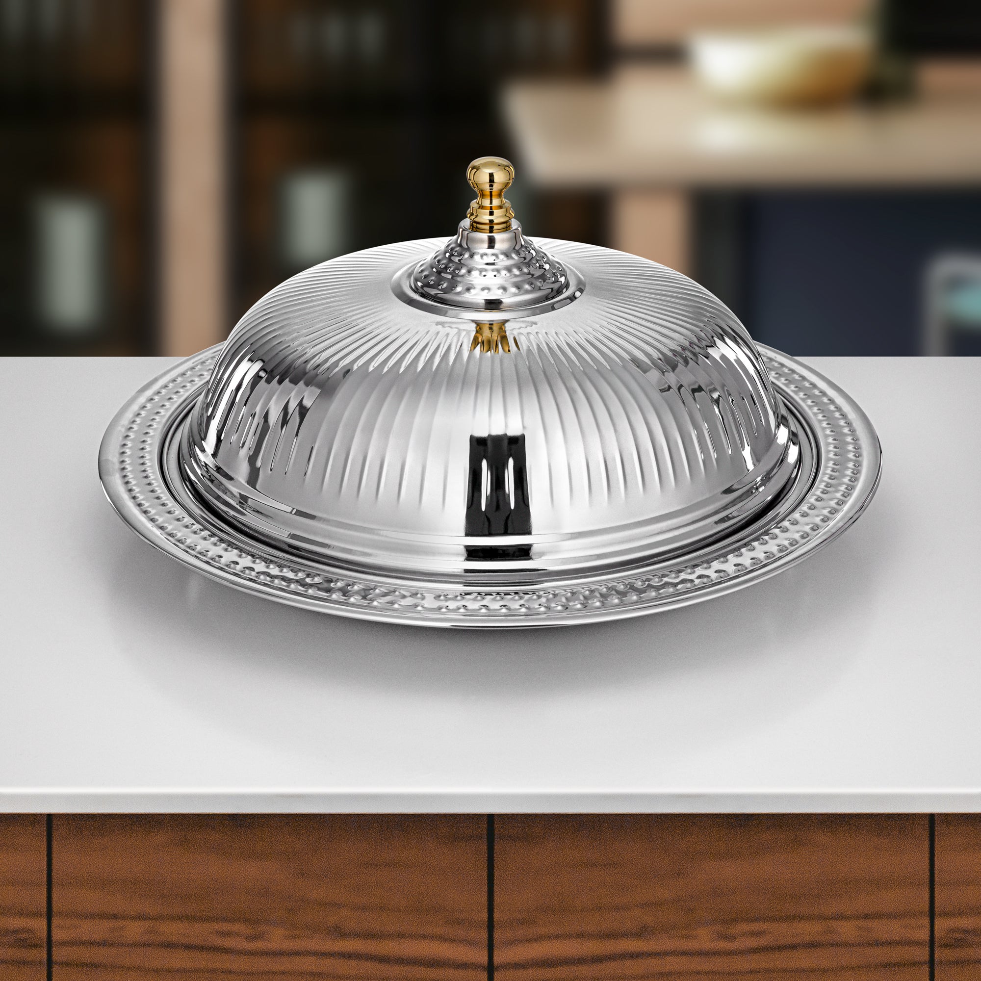 Almarjan Diwan Tray with Cover 50cm Silver