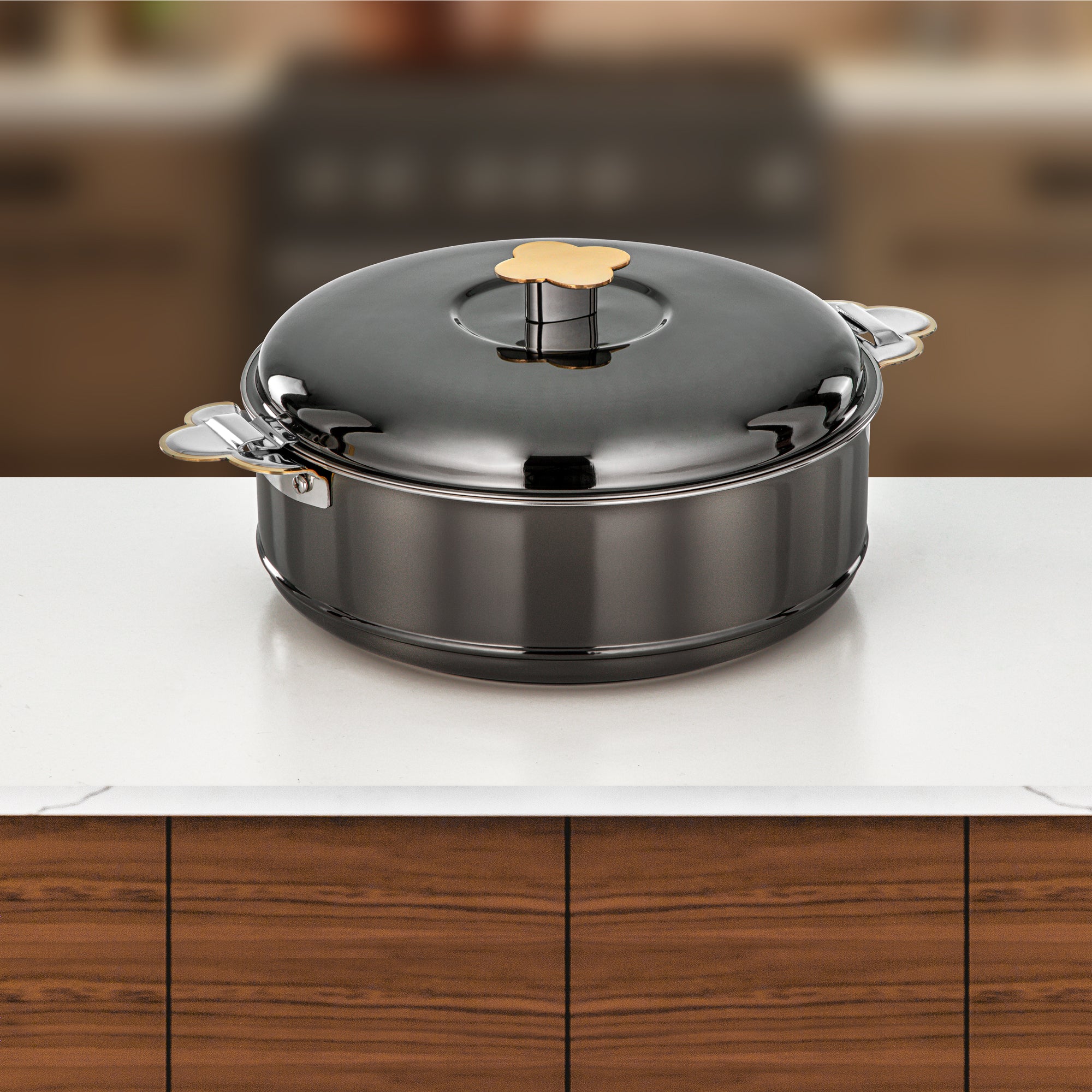 Almarjan Vida Hot Pot Set 3 Pieces 2.5L, 3.5L & 5L Gun Black & Gold