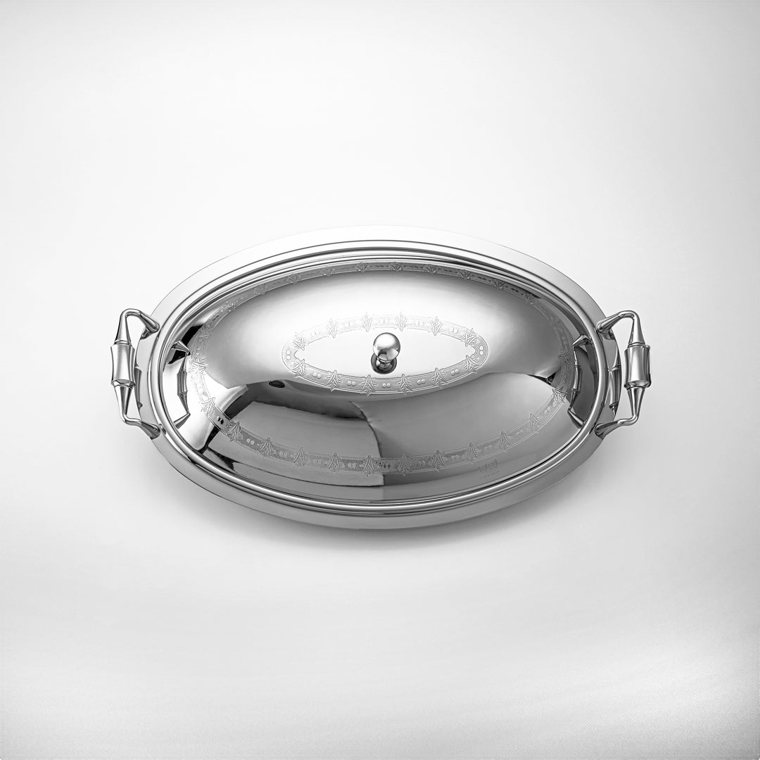 Almarjan 46 CM Crystal Collection Stainless Steel Oval Serving Tray With Cover Silver - STS2051253