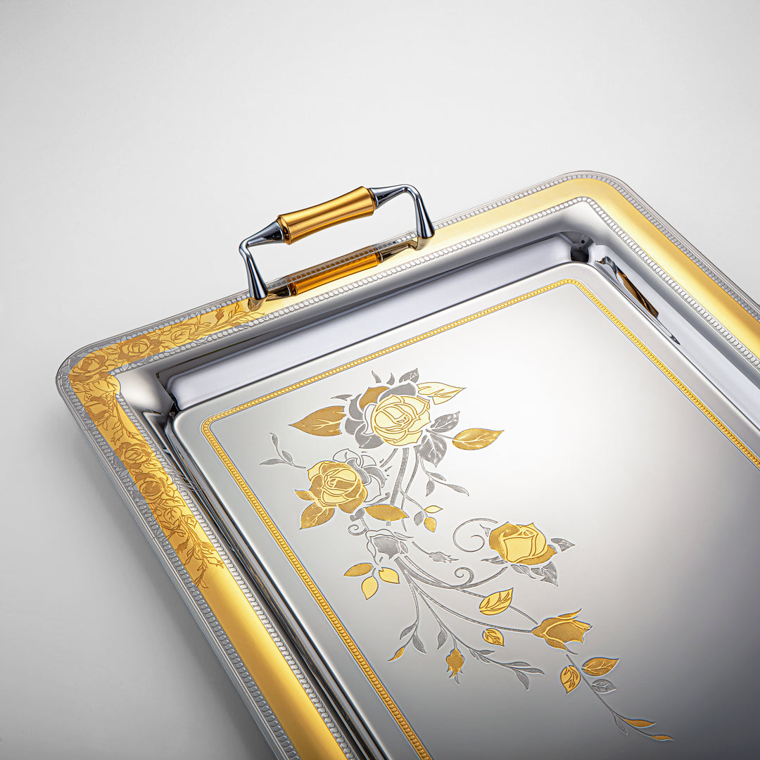 Almarjan 57 CM Lea Collection Stainless Steel Serving Tray Silver & Gold - STS2051259