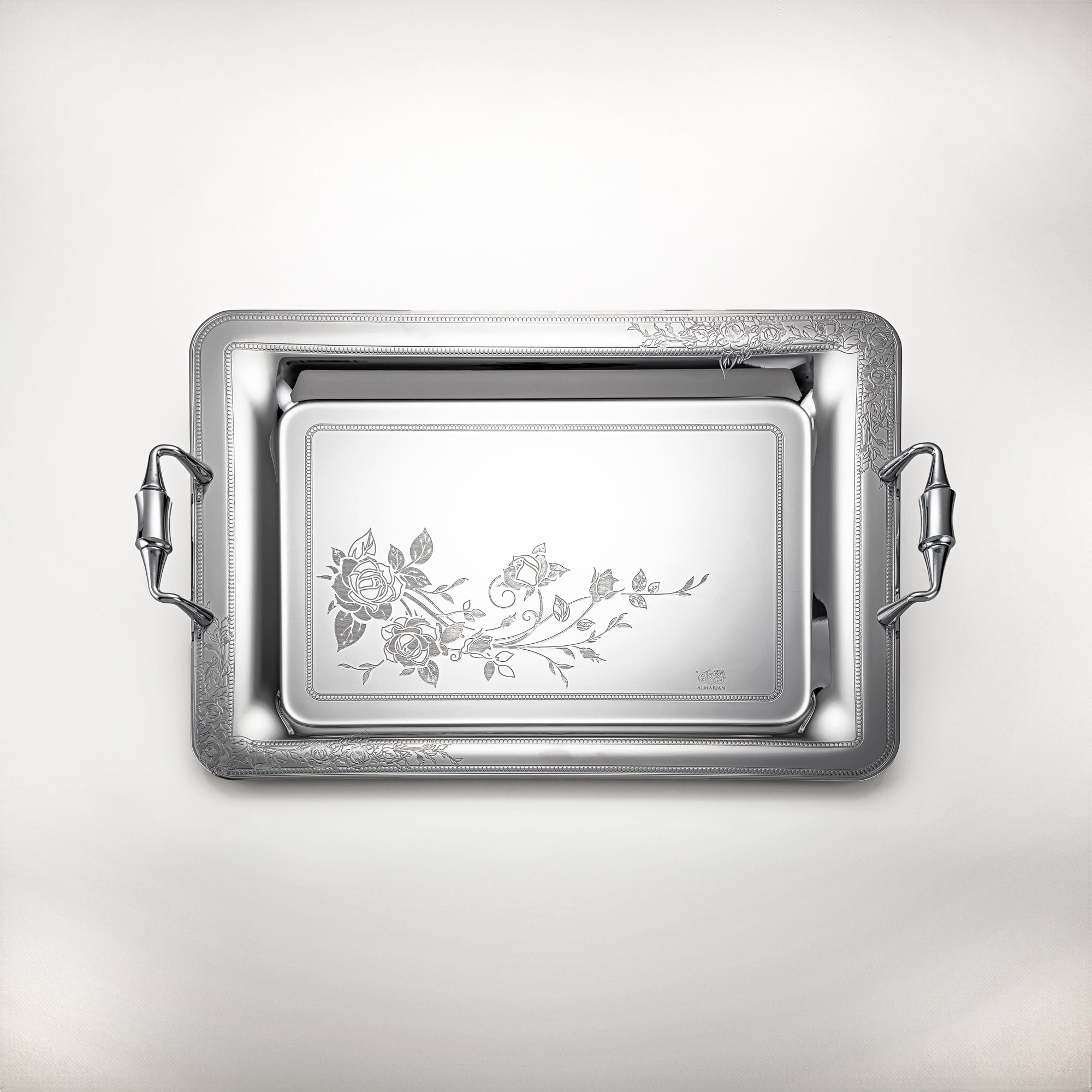 Almarjan 45 CM Lea Collection Stainless Steel Serving Tray Silver - STS2051267