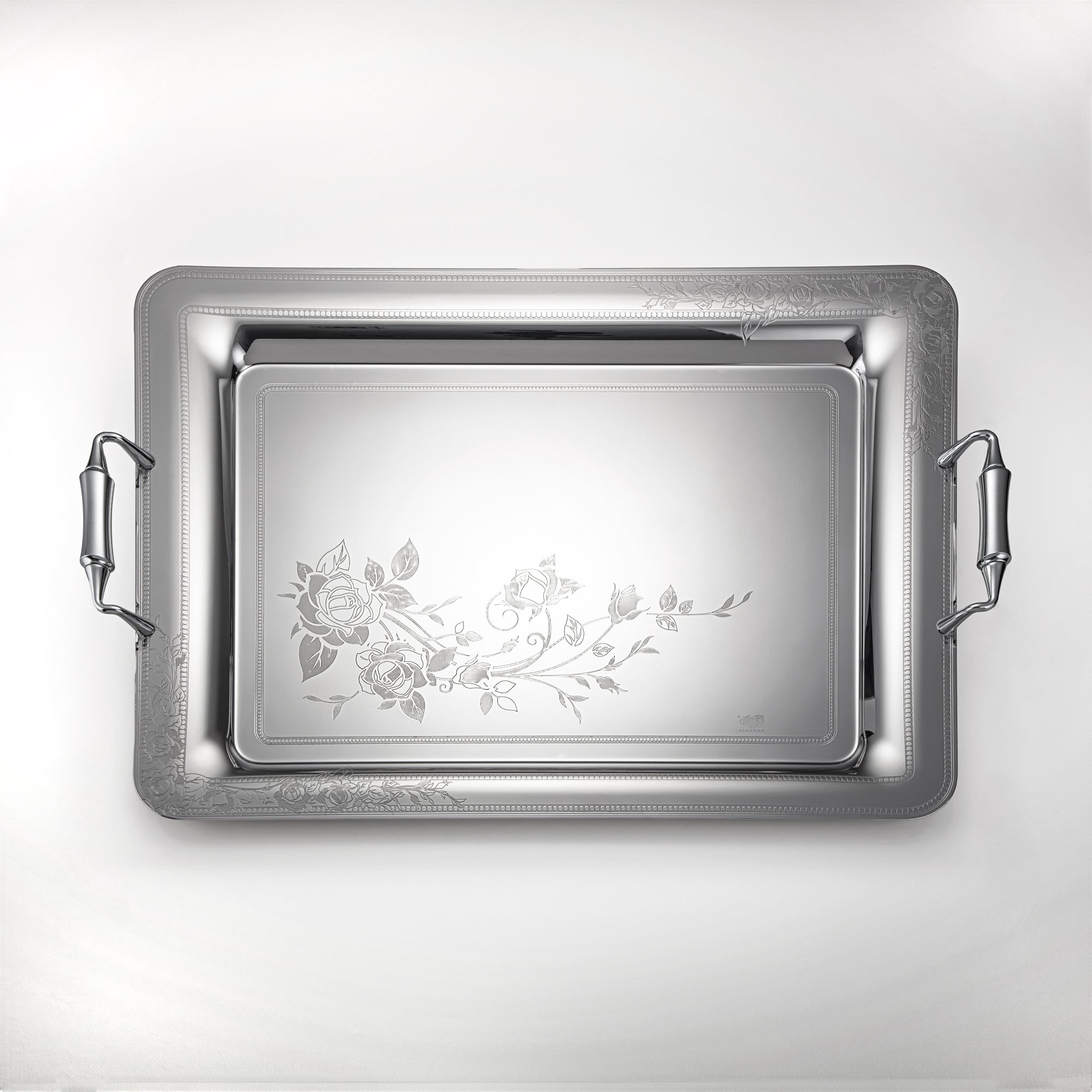 Almarjan 57 CM Lea Collection Stainless Steel Serving Tray Silver - STS2051269