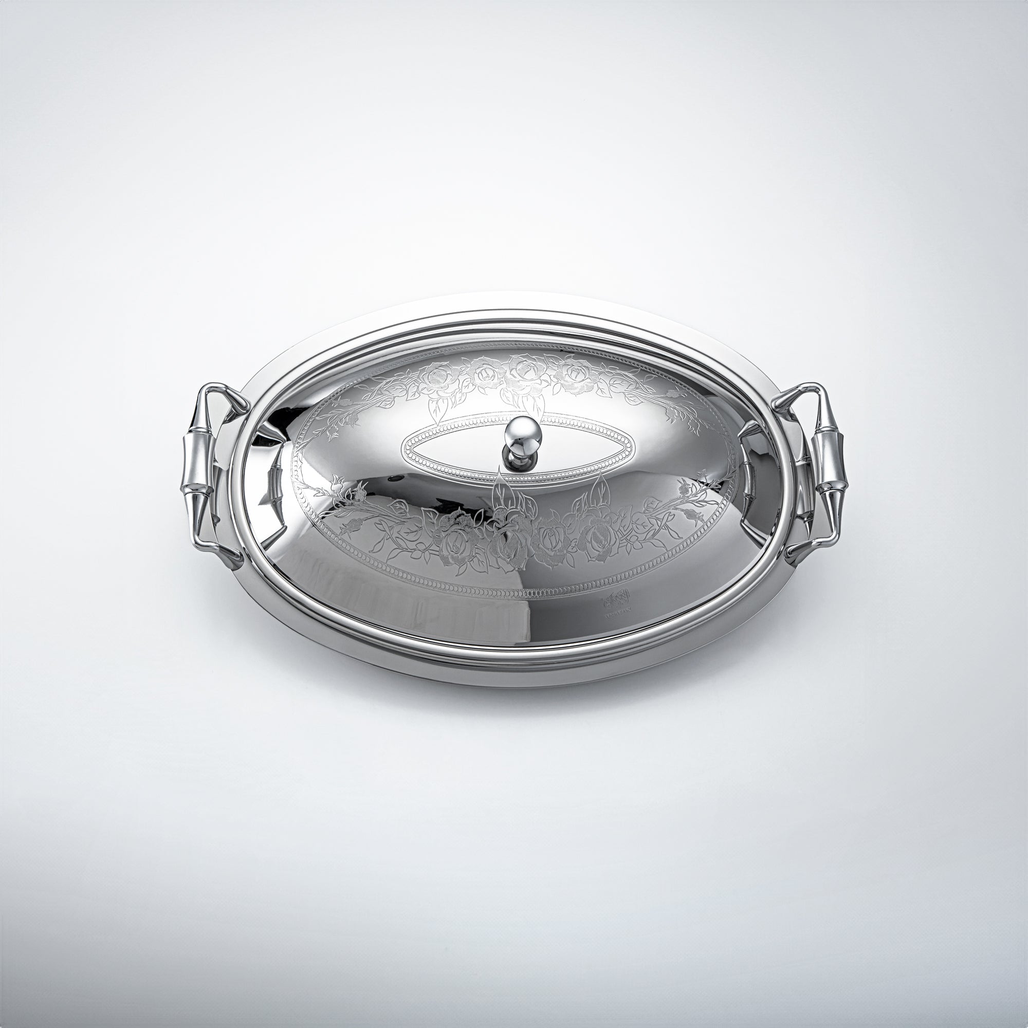 Almarjan 40 CM Lea Collection Stainless Steel Oval Serving Tray With Cover Silver - STS2051272