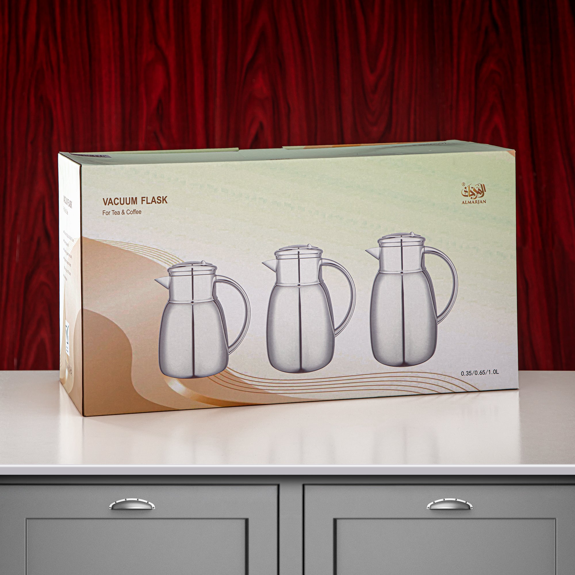 Almarjan Vacuum Flask Set, 0.35L + 0.65L + 1L, White & Matt Gold (ULC-0350/0650/1000 Q1ZE22) - For Every Occasion