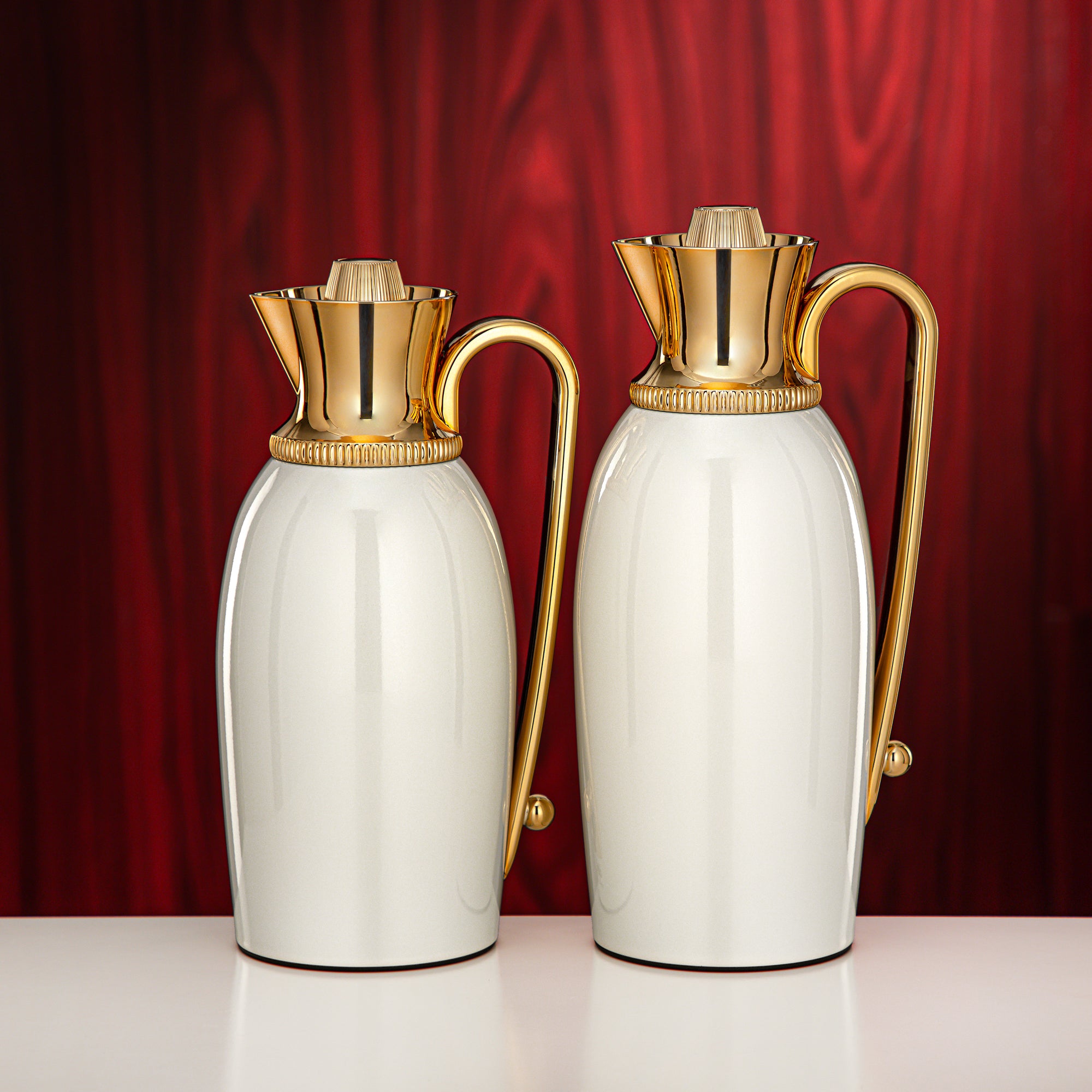 Almarjan Vacuum Flask Set 0.75L & 1L Pearl White & Gold