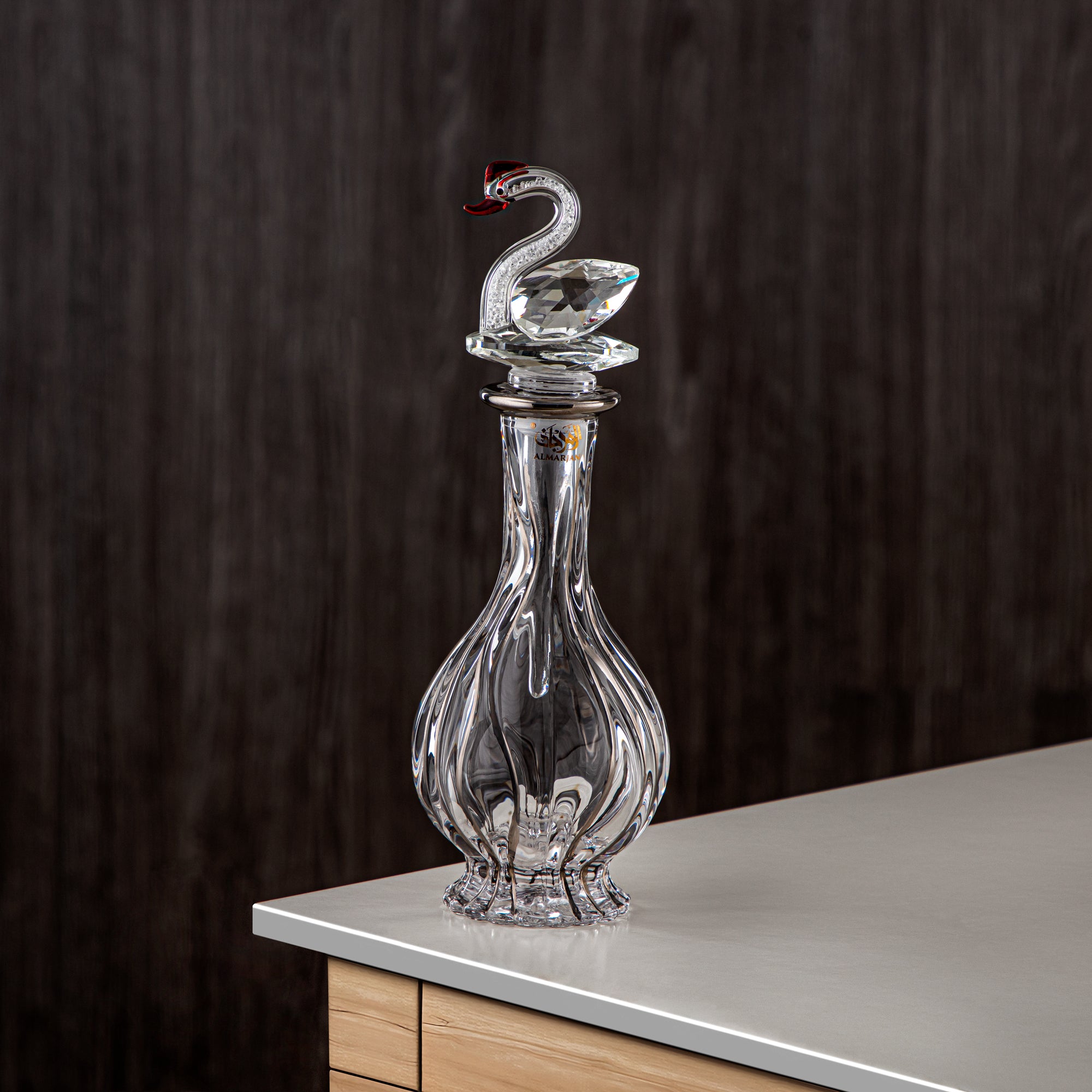 Almarjan Perfume Bottle 200ML (VR-D23-5-Silver) - Glass with Swan Knob | Swan Collection