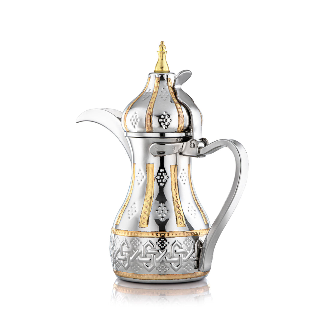 Almarjan 1 Litre Sahara Collection Acier Inoxydable Dallah Argent &amp; Or - STS0010980