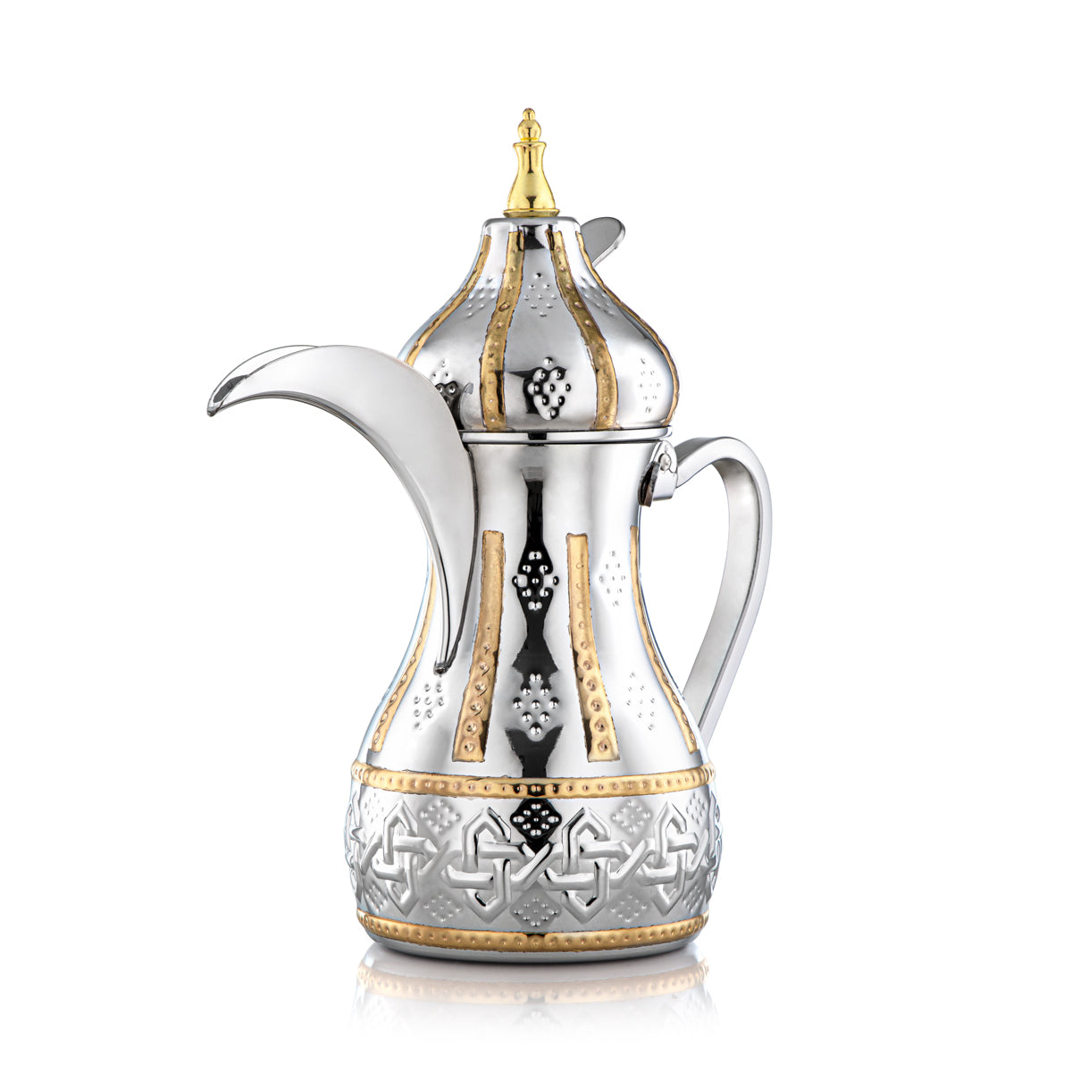 Almarjan Collection Sahara 1,5 litre en acier inoxydable Dallah argent et or - STS0010981